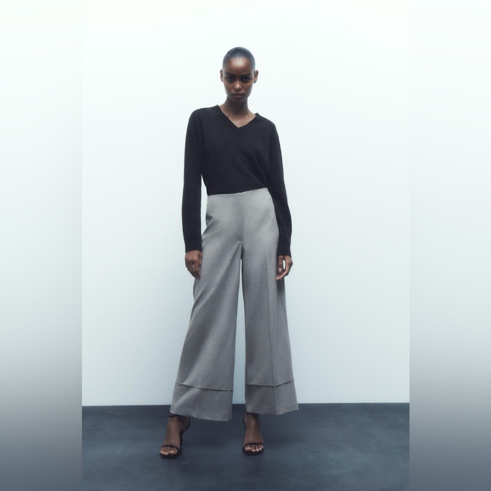 Zara Wide Leg Trousers - Light Grey - Medium